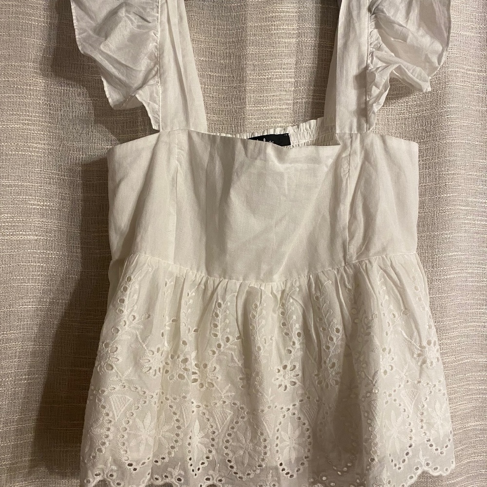 Lulus White Peplum Lace Detail Top